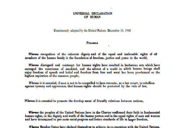 A document with the words " universal declaration of human rights ".